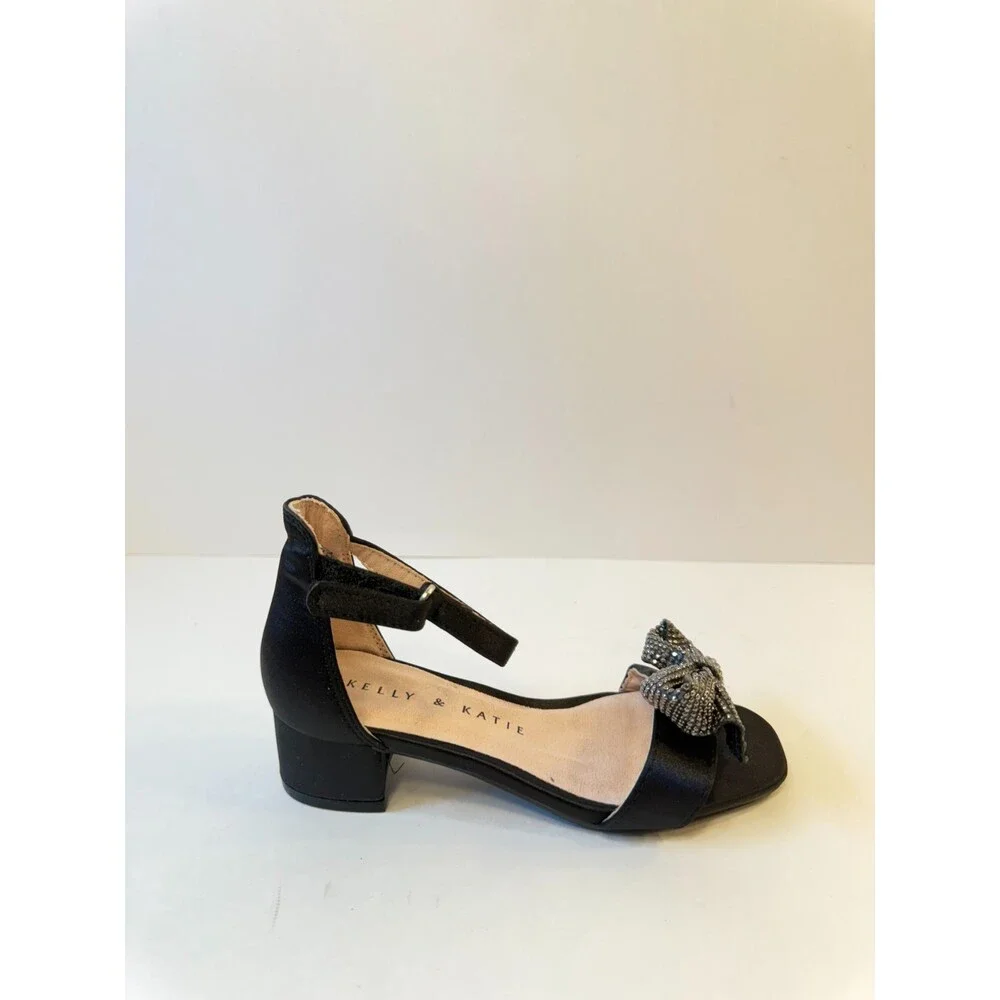 C47. Katie & Kelly Heels Black Bow Tie-US 12 Kids